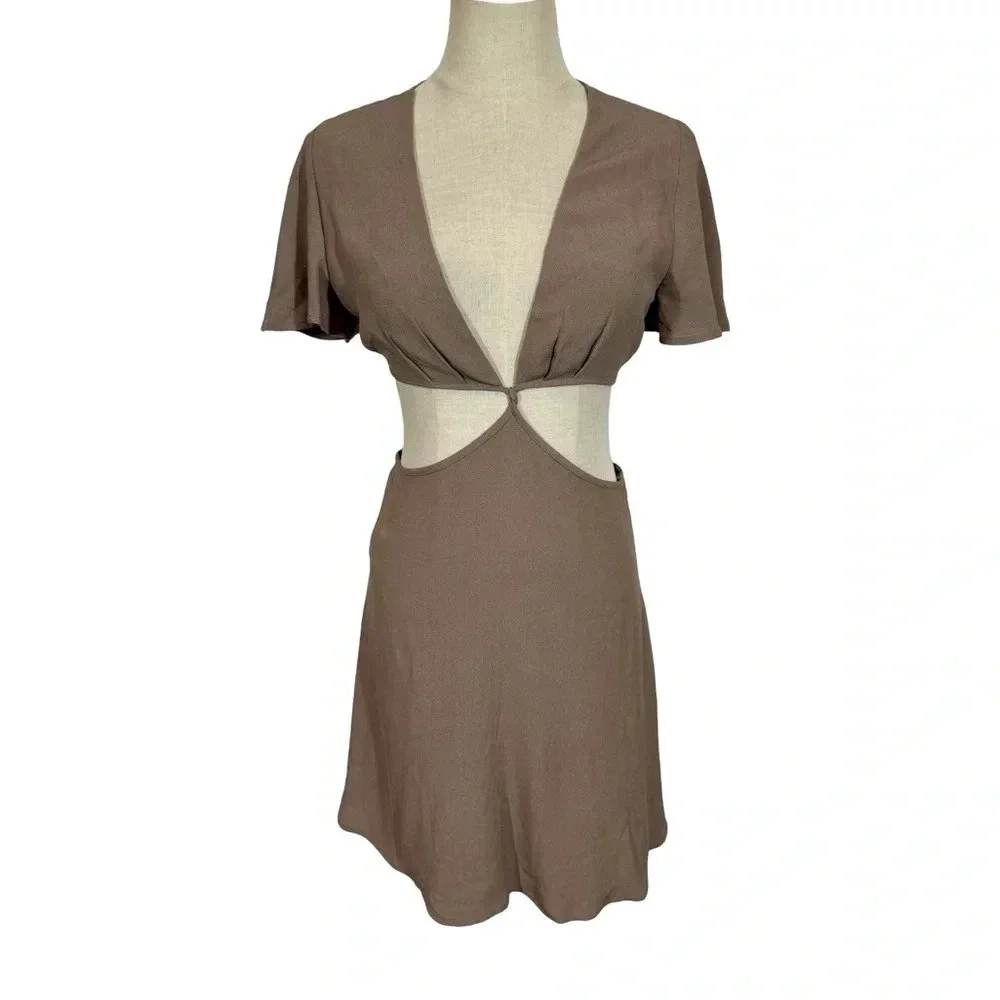 Planet Blue Blue Life Cut It Out Open Back Mini Dress in Truffle